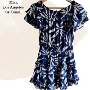 MISA‎ Los Angeles Caroly Blue White Ikat Print Off Shoulder Dress Size S